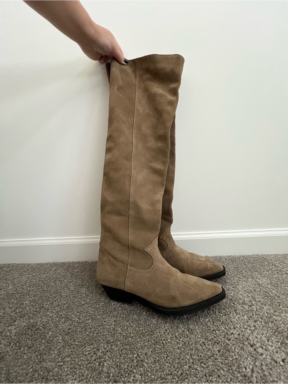 Zara Taupe Suede Over-the-Knee Boots